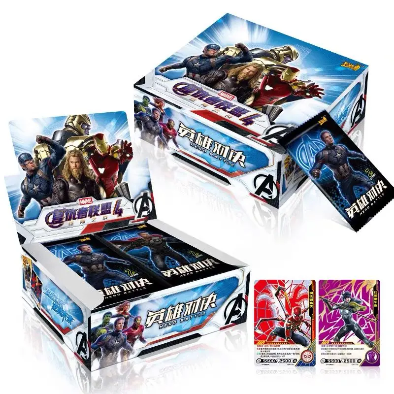Cartas de Los Vengadores originales de Marvel, colecci&oacute;n de personajes de Anime de Iron Man, Capit&aacute;n Am&eacute;rica, juego de cartas de bronce en 3D Flash, juguetes de mesa-1