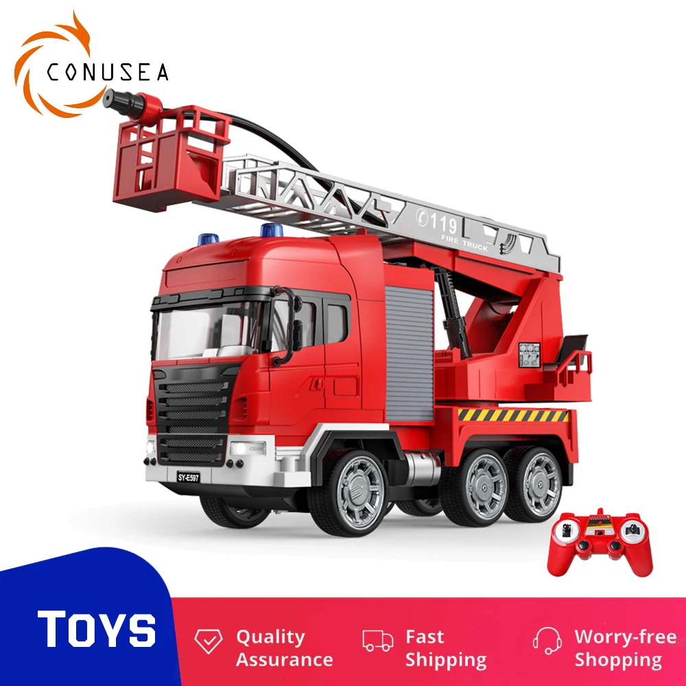 

HUINA 1:14 RC Fire Truck Tractor Model Engineering Car with Working Water Pump Shoots and Squirts Water 22 Channels RC Truck Toy