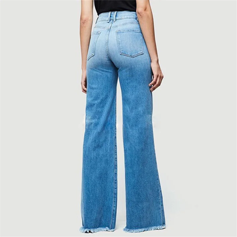 Женские джинсы с широкими штанинами женские высокой талией Облегающие