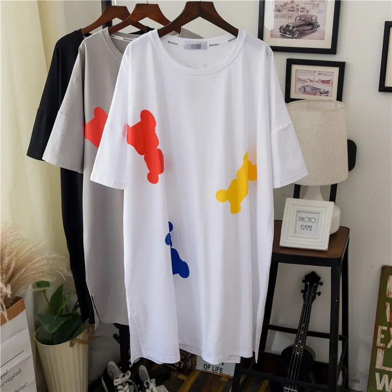 Plus Size Cotton Tee Dress 2020 Summer Women Short Sleeve Oversized T Shirt Knee Length Pregnant Mom Casual Loose Dresses | Женская