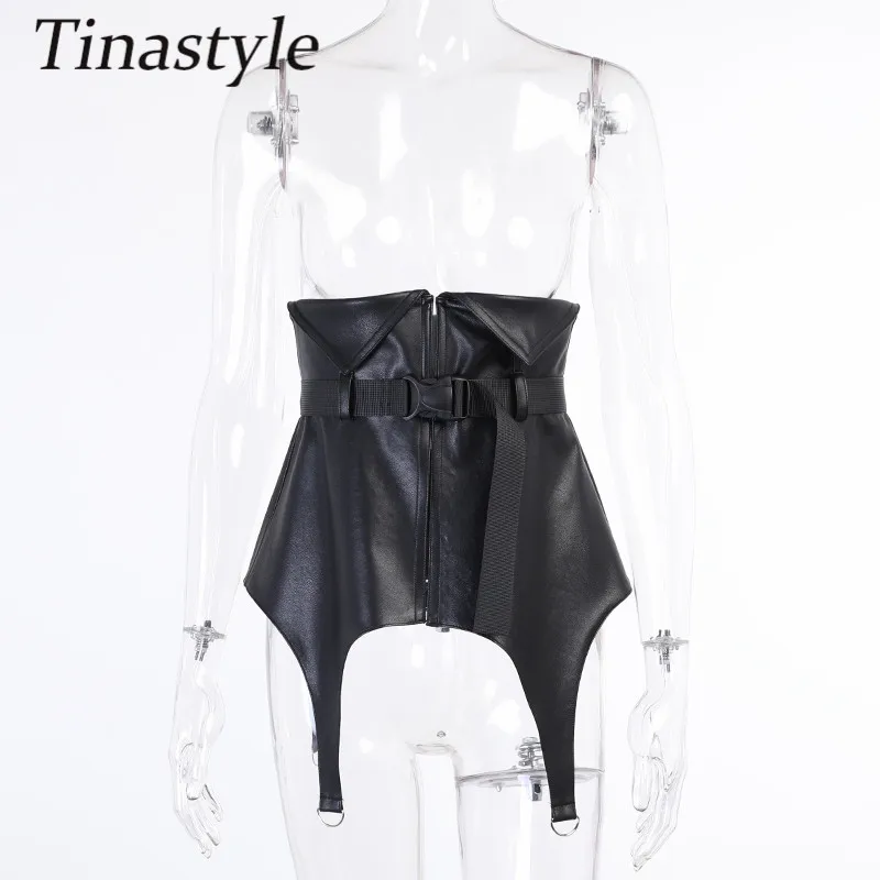 

Tinastyle Black PU Leather Corset Women Dress Waist Belt Cummerbund Girdle Pin Buckle Belts Fashion Streetwear