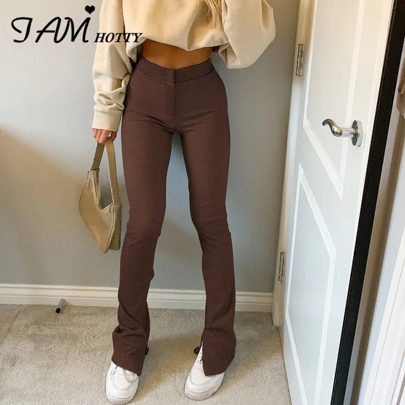 

Casual Skinny Elastic High Waist Stretchy Sports Sweatpants Women Trousers Slit Fashion Flared Leggings Joggers 2021 Iamhotty