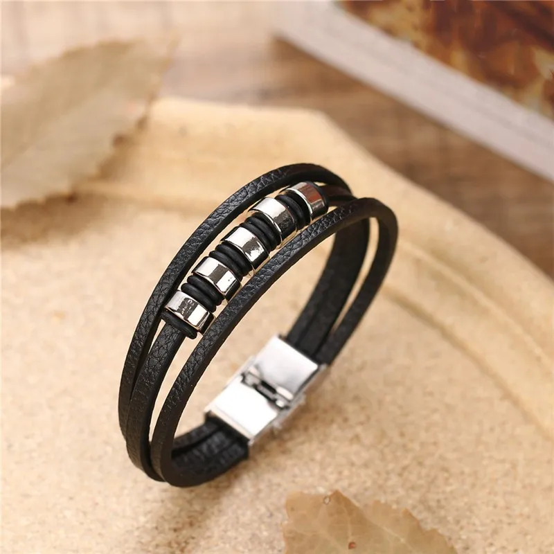 Новые двухцветные черные/Серебристые браслеты из нержавеющей стали с бусинами