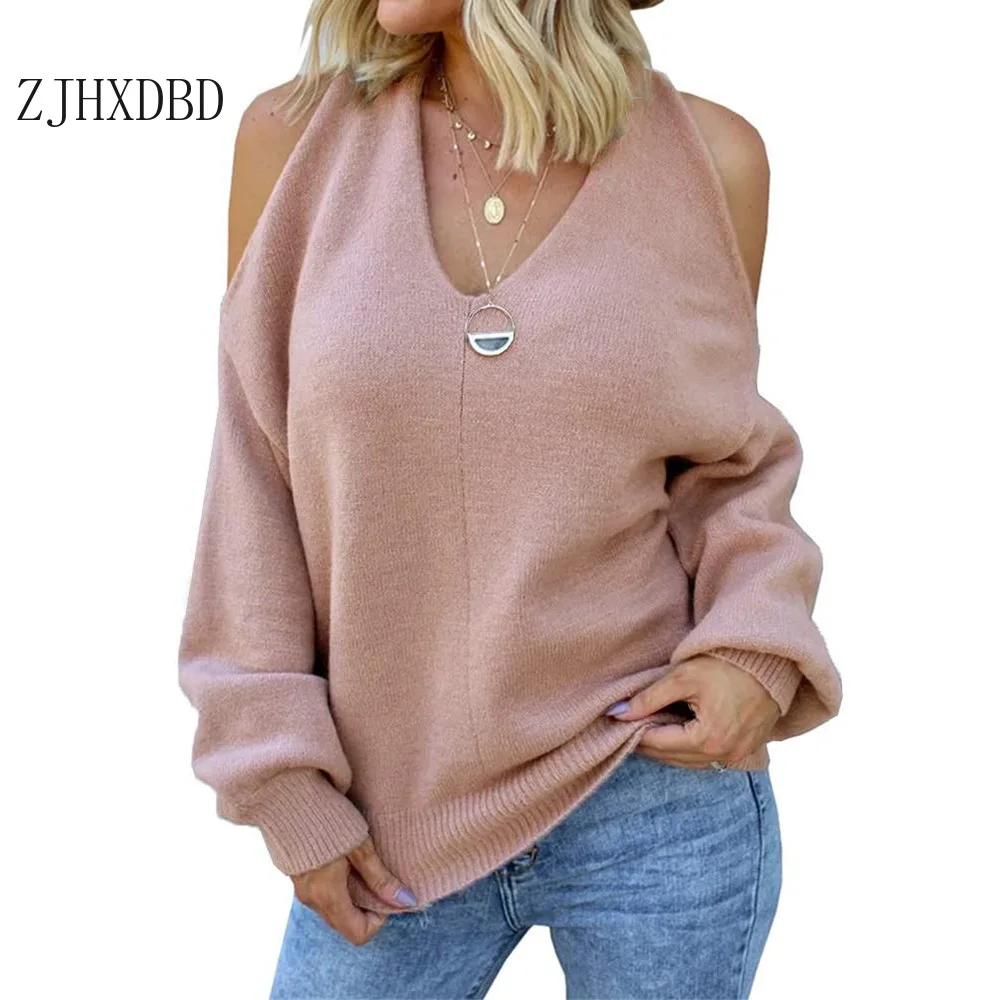

Women Solid V Neck Sweaters And Pullovers Knitted Autumn Winter Clothing Pullover Fashion Women's Long Sleeve Sweater Pullover