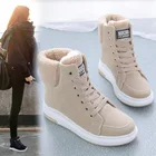 Женские ботильоны на шнуровке, теплые плюшевые ботинки из хлопка, на плоской подошве, зимняя обувь, 2021