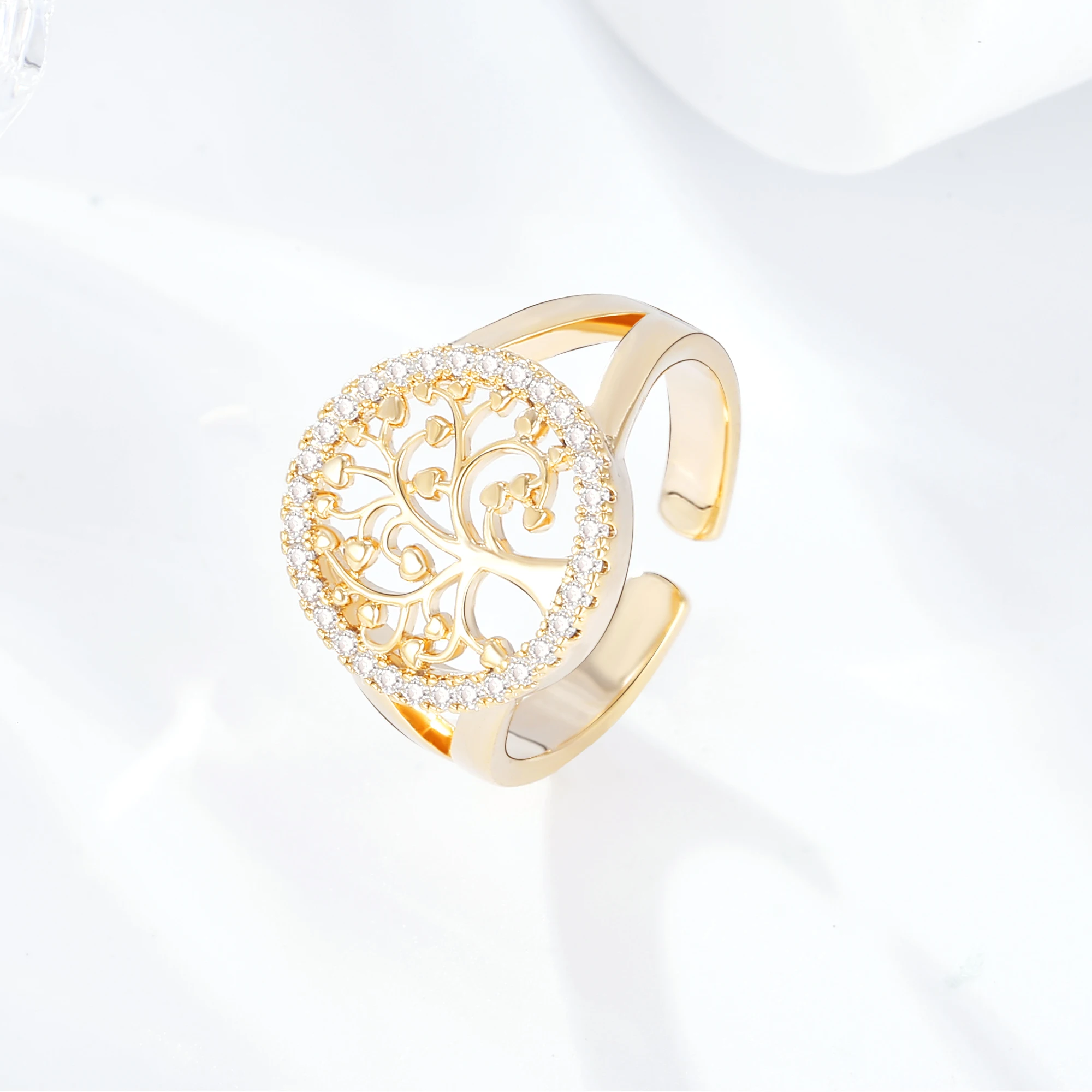 

Vintage Hollow Gold Plated Tree Of Life Crystal Rings For Women Adjust Open Rings Wedding Trendy Female Jewelry Free Shipping