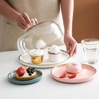 european macaroni style ceramic cake dessert bread fruit dessert nuts sushi plate display tray tasting plate with glass cover