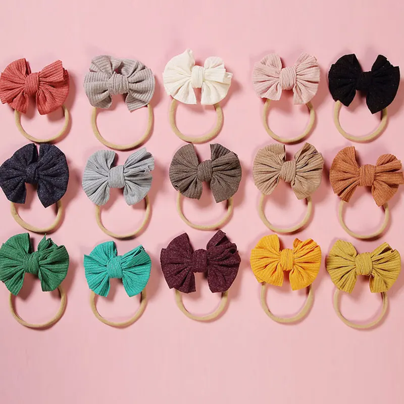 

New Soft Elastic Infant Hair Accessories Bow Headband Nylon Hair Ring 1 Pcs Wide Side Bowknot Girls Kids Hairband Baby Headband