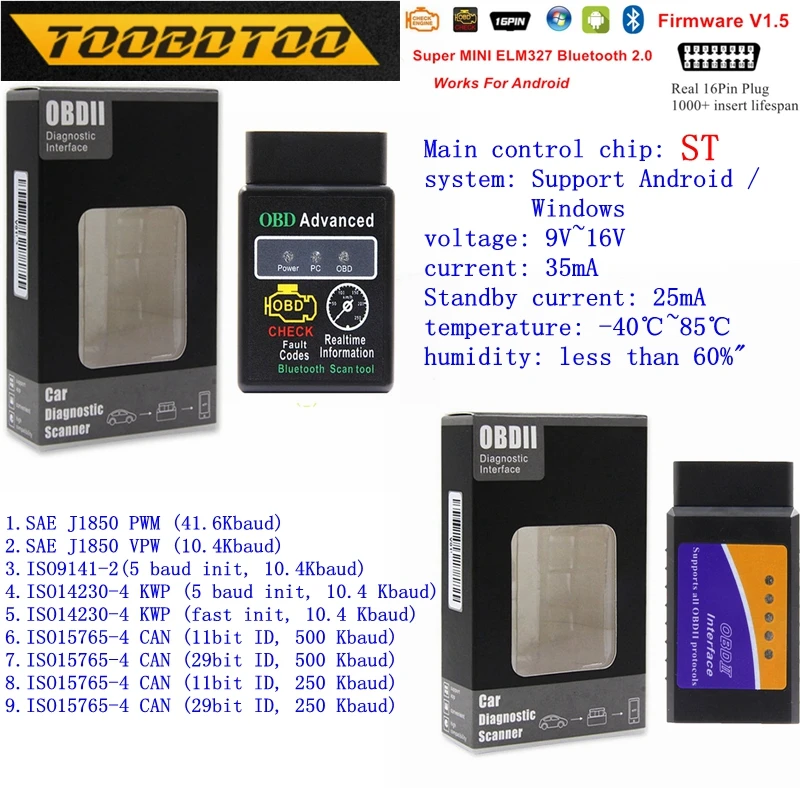 

Newest OBD2 ELM327 V1.5 ELM 327 Bluetooth 2.0/4.0 OBD2 Scanner V01B2-1/V01B2-1 USB OBD2 Code Reader Wifi Adapter ELM327 V 1 5