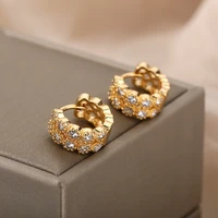 geometric hoop earrings for women zircon stainless steel shiny rhinestone earring wedding birthday jewelry accessories gift