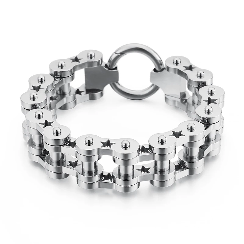 

Fashion Silver Color Black Gold Engine Bike Chain Stainless Steel Star Rock Locomotive Bicycle Bike Men Chain Bracelets Jewelry