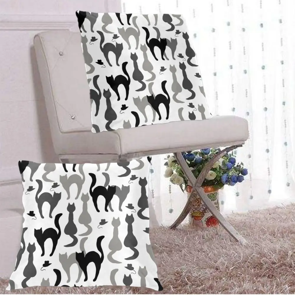 

Square Decorative Throw Pillows Cats And Mice Silhouettes Cushion Covers Cases Pillowcases for Sofa Bedroom Car Chair 2 Pieces