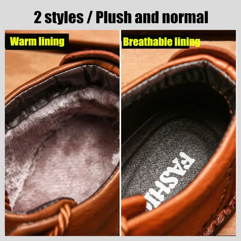 Мужские кожаные ботильоны UEXIA Черные Теплые на меху зимняя обувь размеры 38 48