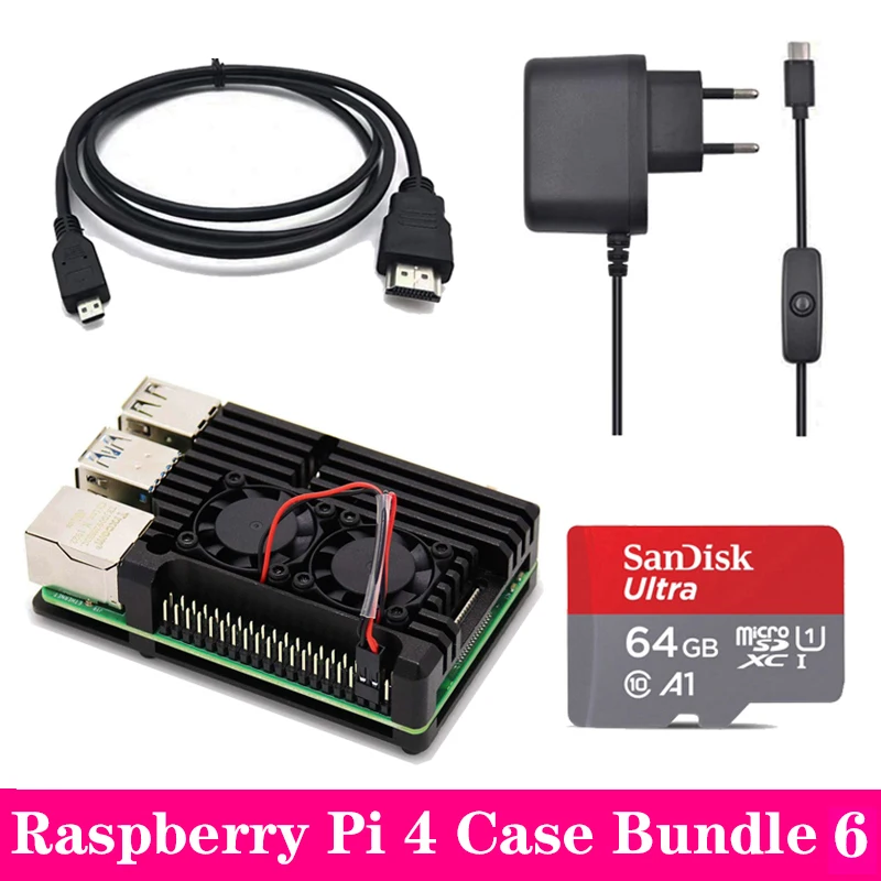 Raspberry Pi 4 алюминиевый корпус защитный сплав корпус коробка охлаждающая пластина корпус с адаптером питания для Raspberry Pi 4B Pi4 - Цвет: Bundle 6