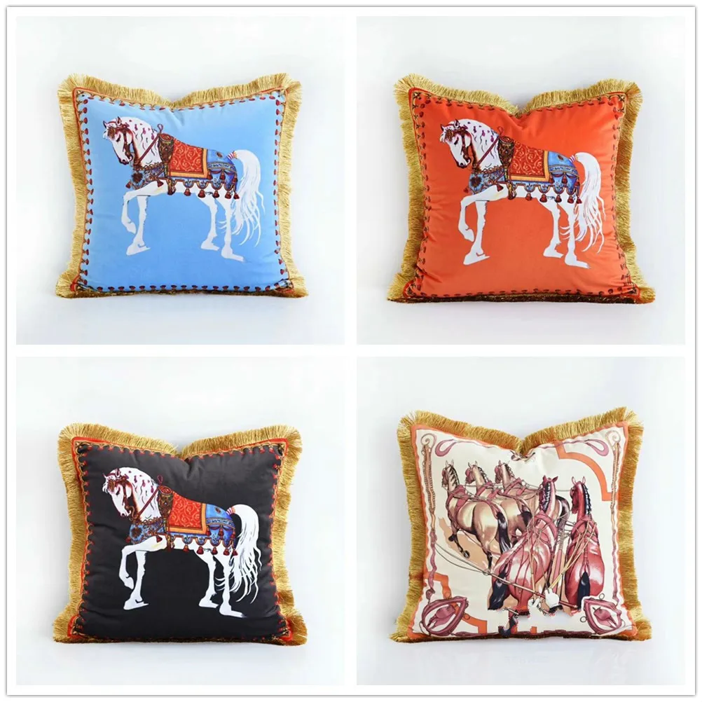 Роскошная наволочка с вышивкой в виде лошади для дивана дизайнерская подушки