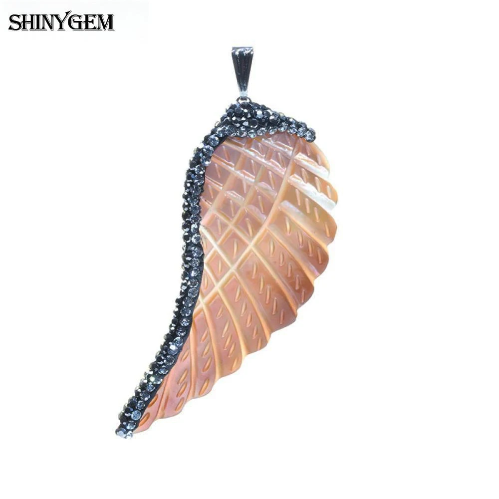 ShinyGem Natural Pattern Shell Pendants Inlay Rhinestone Black Brown Simulate Angel/Dragon Wing For DIY Jewelry Making | Украшения и