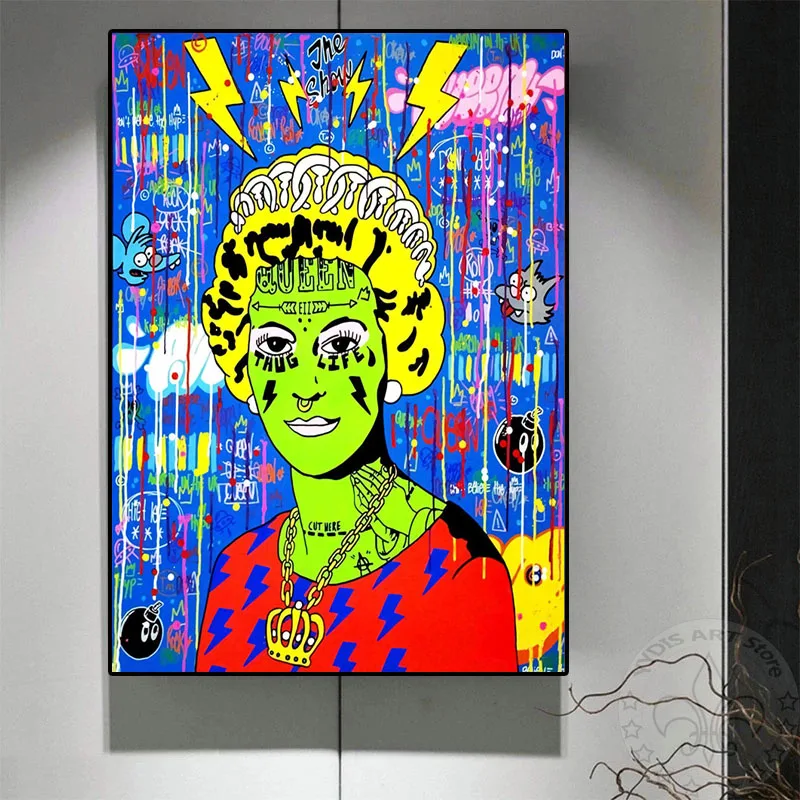 

Queen of England Street Art Graffiti Poster Portrait Figure Painting Canvas Print Pop Wall Picture For Living Room Home Decor
