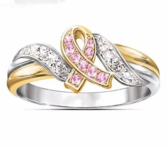 Изысканные Женские Двухцветные розовые кольца из ленты с надписью «Hope Jewelry» для девочек с раком груди, подарок для девочек, размер 6-10