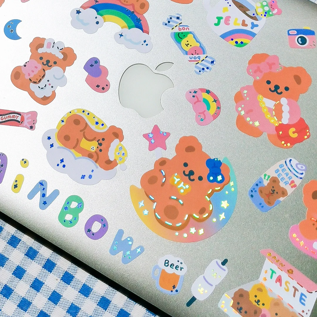 Mohamm 1Pcs Milkjoy Series Ins Korean Flashing Bear Stickers DIY Seamless Computer Decorative Paper Creative Stationery | Канцтовары для