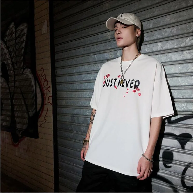 

2021 Men Hip Hop T Shirt Streetwear Japanese Sakura Painting Tshirt Short Sleeve Cotton Summer Harajuku T-Shirt Japan Style Pink