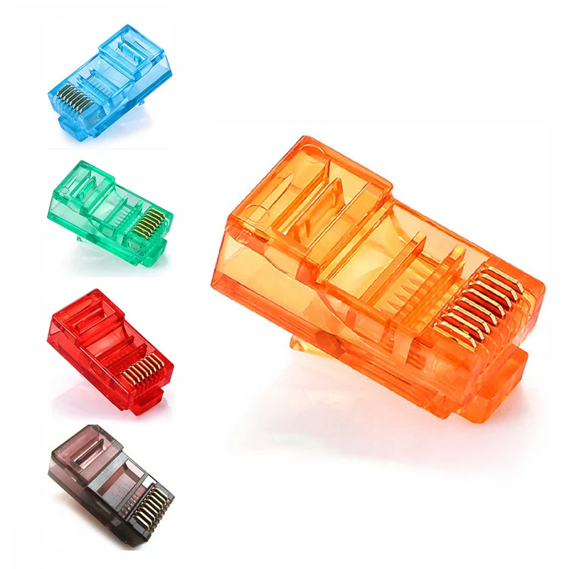 20PCS RJ45 Ethernet Cables Module Plug Network Connector RJ-45 Crystal Heads Cat5 Color Cat5e Gold Plated Cable