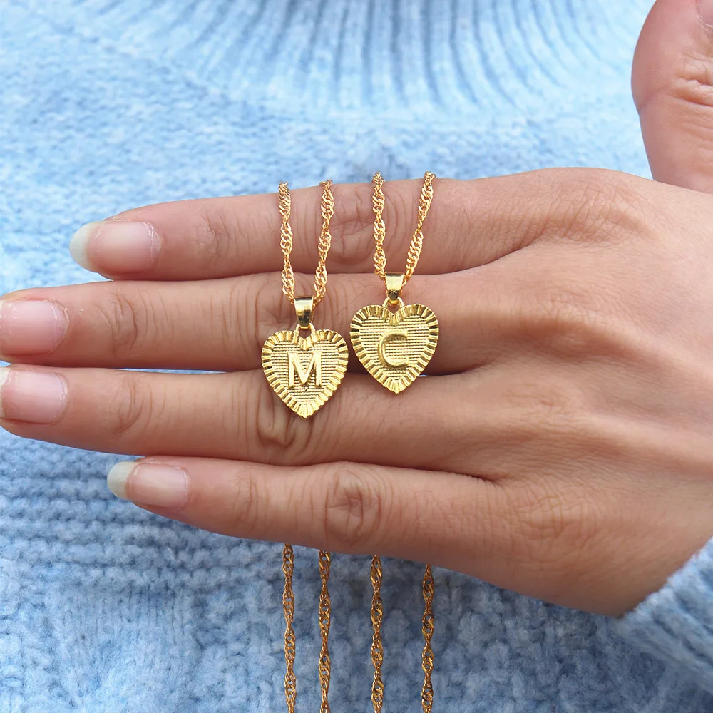 

A B C D E F G H I J K L M N O P Q R S T U V W X Y Z Initial Letter Necklace Alphabet Heart Pendant Necklace Gold Chain Choker