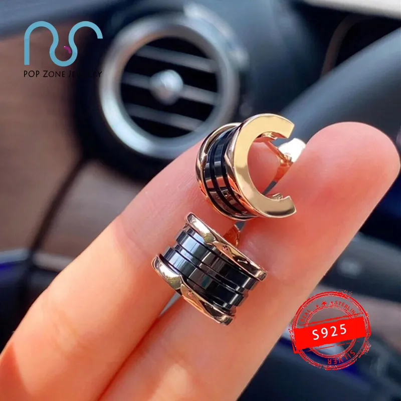 

S925 Sterling Silver Earrings Brand Zero Earrings Black White Ceramics Earrings Moon Shape Luxury Jewelry Original With Logo 1:1