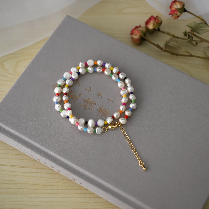 ASHIQI 7 8 мм натуральный пресноводный барочный жемчуг ожерелье Мода красочные бусы