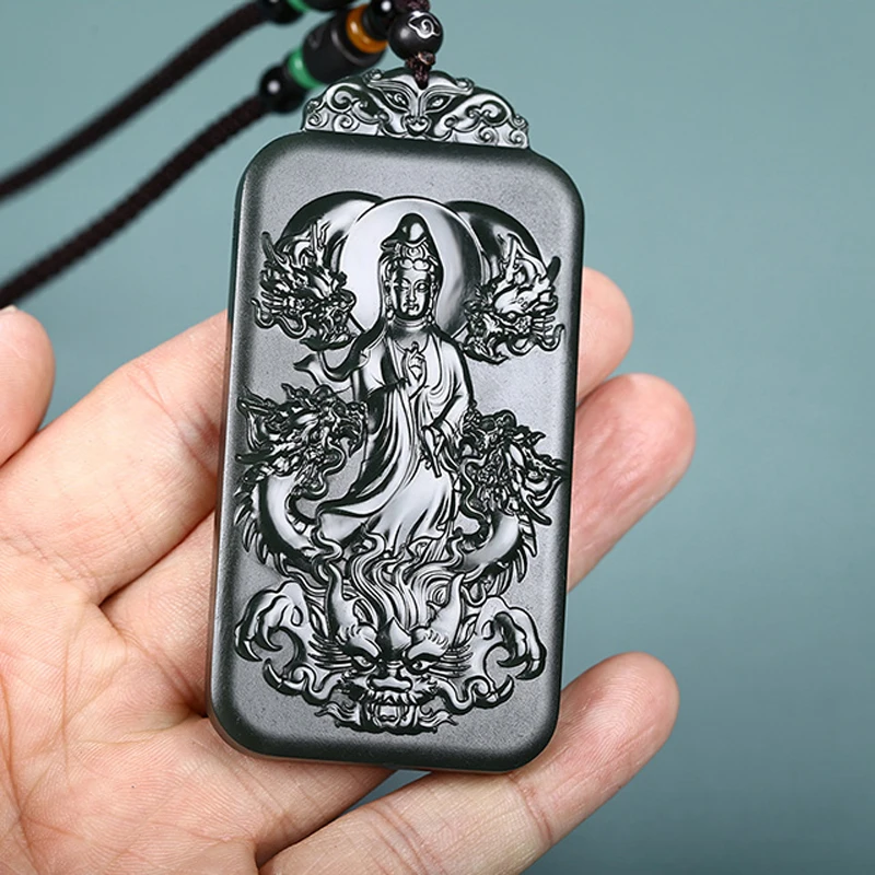 Прямая поставка Hetian Нефритовый дракон Гуаньинь ожерелье кулон ювелирные изделия