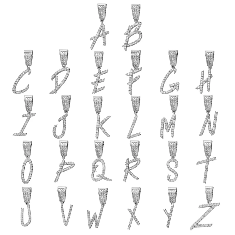 В стиле хип-хоп A-Z курсивных букв CZ буквы шарма ожерелья &amp Подвески с Bling