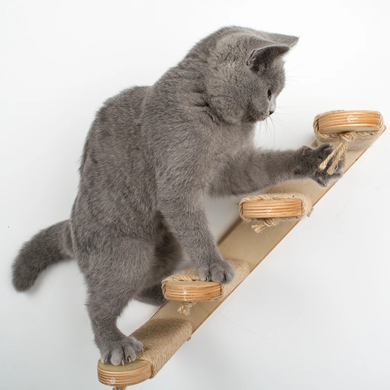 

Wall-Mounted Jumping Platform Cat Scratching Post Tree Cat Climber Sisal Rope Ladders Kitten Hanging Furniture Pet Climbing Step