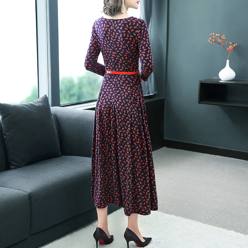 Весеннее цветочное платье с принтом женское облегающее длинное осенние