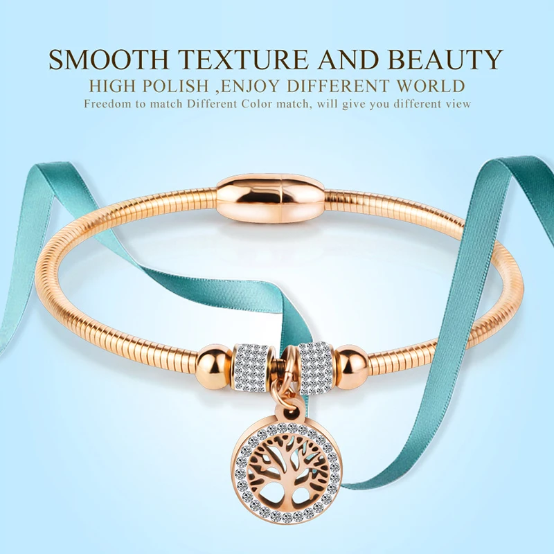 Женский браслет из нержавеющей стали проволоки с кристаллами Золотой Магнитный