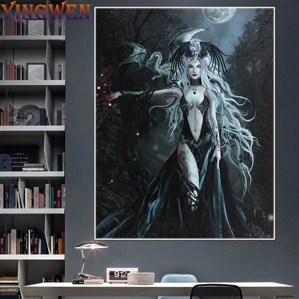 

5D DIY Diamond Painting Gothics Sexly Fantasy Woman Dragon Full Diamond Embroidery Handicraft Cross Stitch Mosaic Art Home Decor