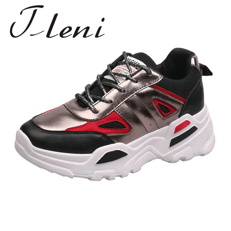 Женские Дышащие Беговые кроссовки большой размер 36-42 толстая подошва белые на