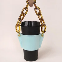 popular fashion coffee cup sleeve holder with chain handle personalized colorful insulated carry pu leather beverage cup holder