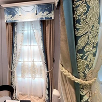 light luxury french embroidery fine jacquard coffee blue mosaic curtain cloth bedroom living room dining room window curtain