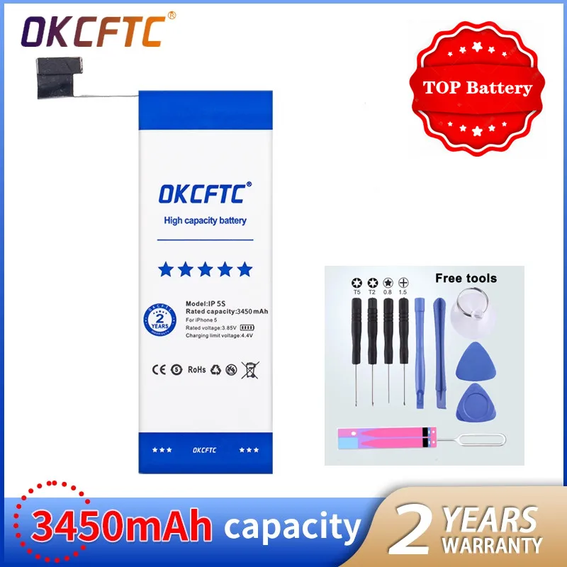 

Аккумулятор OKCFTC с фактической емкостью для APPLE iphone 5s, батарея для сотового телефона 3450 мАч, безопасная и стабильная, высокая емкость для iphone ...