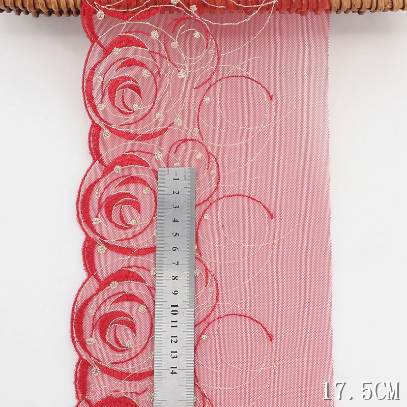2 ярда новая кружевная аппликация с вышивкой лента для шитья красные ленты