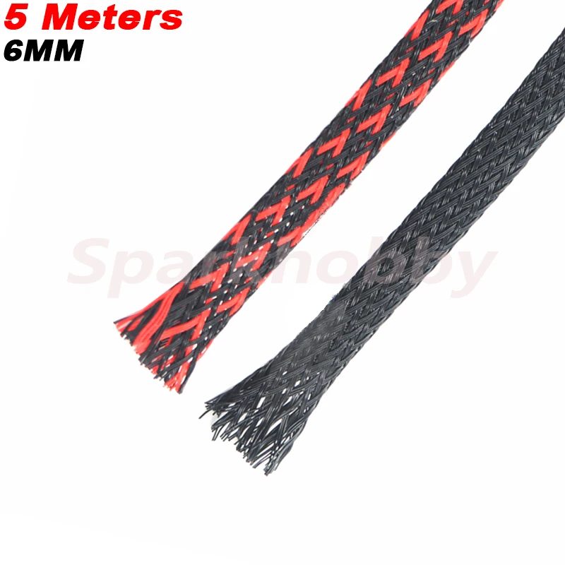 5 метров Ширина 6 мм огнестойкие черного и красного цвета ПЭТ Трубка из сетчатой