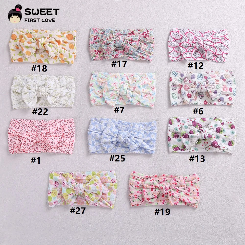 Print Floral Baby Bows Nylon Head Bands For Girls Turban Infant Headwrap Elastic Hair Bands Soft Baby Accessories Newborn Gifts images - 6