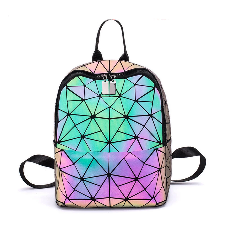 

Women Backpack Luminous bao bag Geometric Plaid Female Backpacks For Teenage Girls Bagpack Holographic Backpack School Mochila