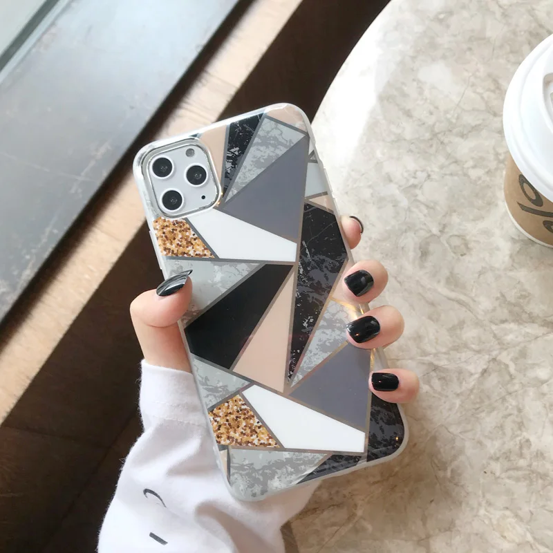 T35 N1986N для iPhone 11 Pro X XR XS Max 6 6s 7 8 Plus чехол для телефона Роскошные геометрические сплайсы мрамор гальванические блестящие IMD Для iPhone X - Цвет: T35