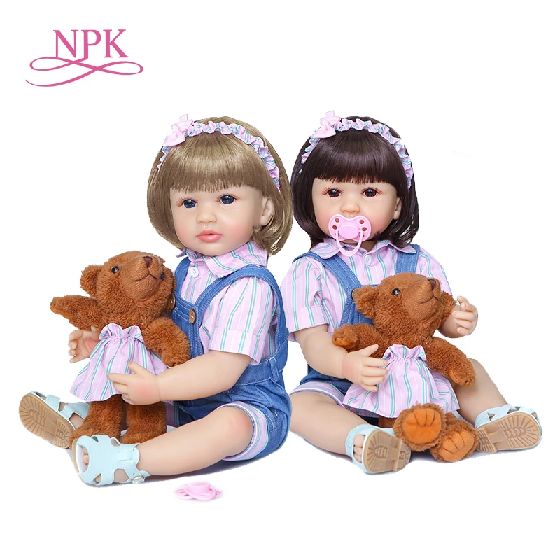 55 см оригинальная NPK силиконовая кукла bebe reborn Baby в синих джинсах два цвета волос