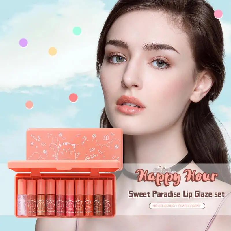 

10 Pcs Matte Velvet Lip Gloss Cue Design Mini Style Long Lasting Waterproof No Stick Cup Lipstick Cosmetic Liquid Cosmetic TSLM1