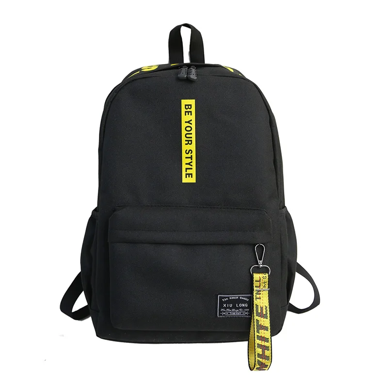 Black with yellow Водонепроницаемый нейлоновый рюкзак для женщин, корейские милые кавайные школьные рюкзаки для путешествий, черный многокарманный рюкзак для школьников-подростков, девочек - Цвет: Black with yellow