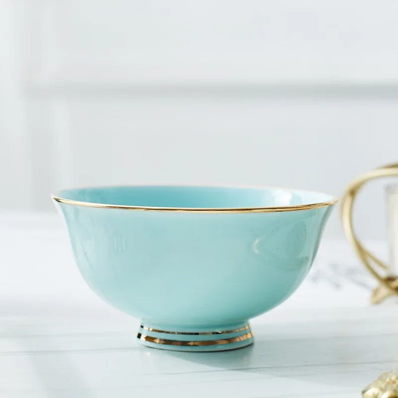 High bowl Костяной фарфор цвета морской волны чаша домашнее блюдо креативная ручная роспись Пномпень керамическая Высокая чаша керамическая тарелка - Цвет: High bowl