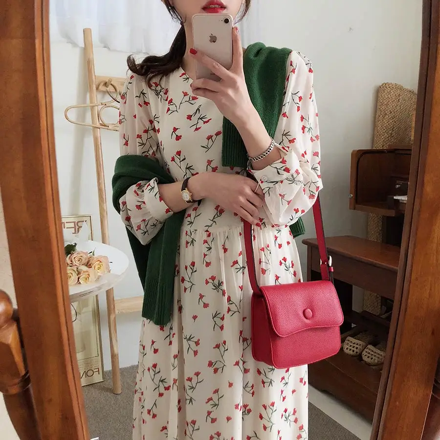 Женское шифоновое платье с длинным рукавом Повседневное в стиле бохо принтом