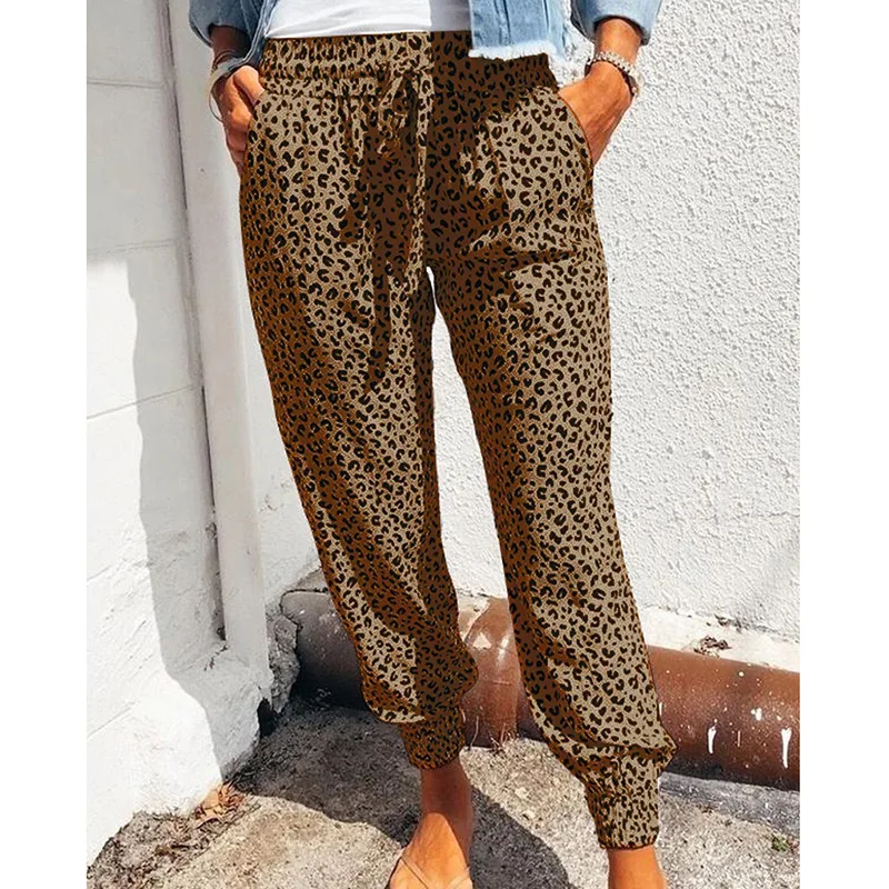 

Summer New Women's Popular Loose Printed White Gray Green Leopard Casual Pants Full Length Pencil Pants
