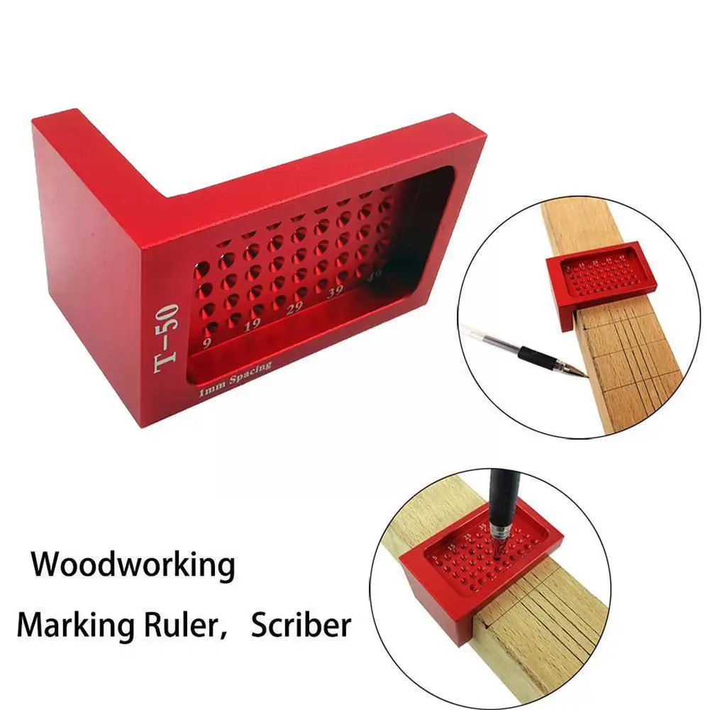 

T50 woodworking ruler Measuring Tool T-Type Scribe Drawing ruler Gauge Mark tool Scribing Hole crossed-out Measurement Mark B4X4
